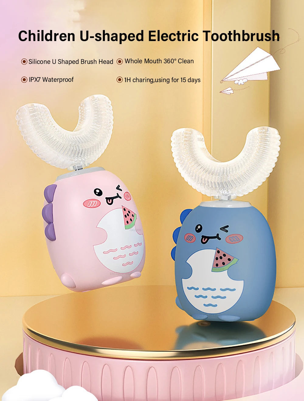 Electric Toothbrush for Children U Shaped Electric Child Toothbrush USB Rechargeable Cartoon Kids Children's Electric Toothbrush